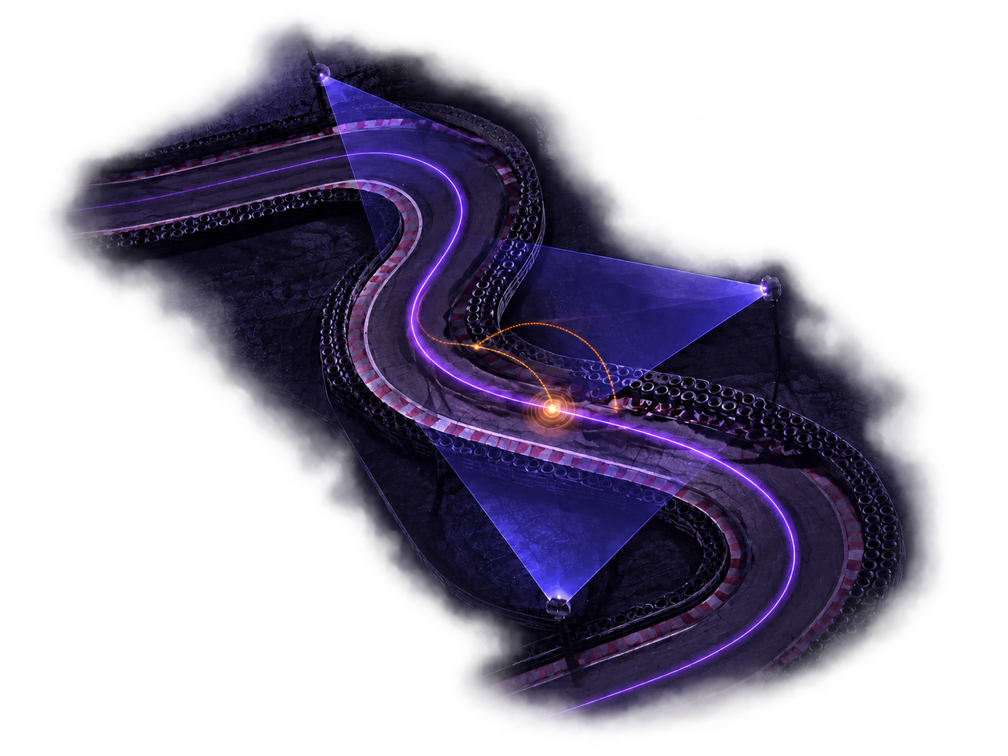 Track coverage visualization showing camera zones and a detected incident location